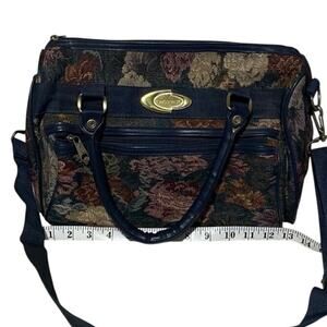 Concourse Floral Tapestry Satchel Bag Navy Blue Zip Top Shoulder Crossbody Purse